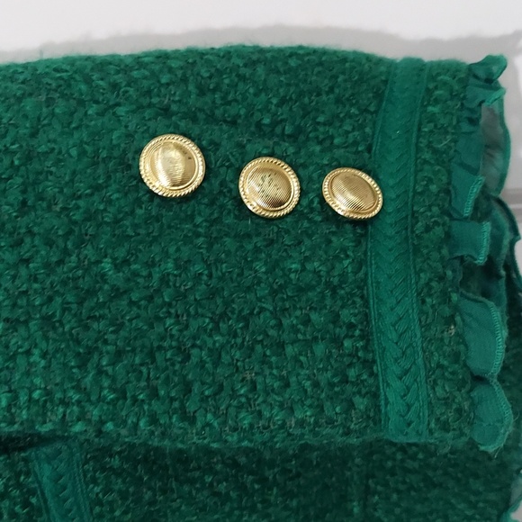Joan Rivers Parisian Emerald Green Chic Woven Ruffle Jacket Size 12 #860 - Picture 4 of 9